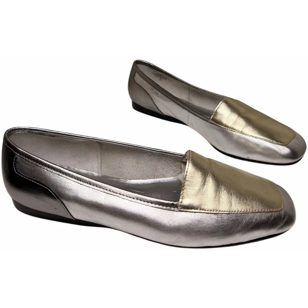 Enzo Angiolini Metallic Liberty‎ Square Toe Leather Loafers 8M